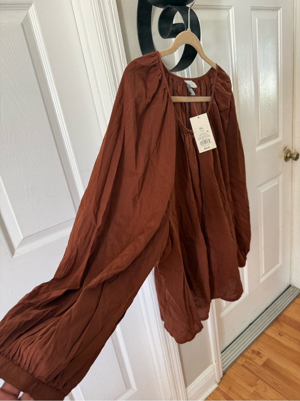 a new day Rust-Brown Button-Front Peasant Blouse - Picture 5 of 7
